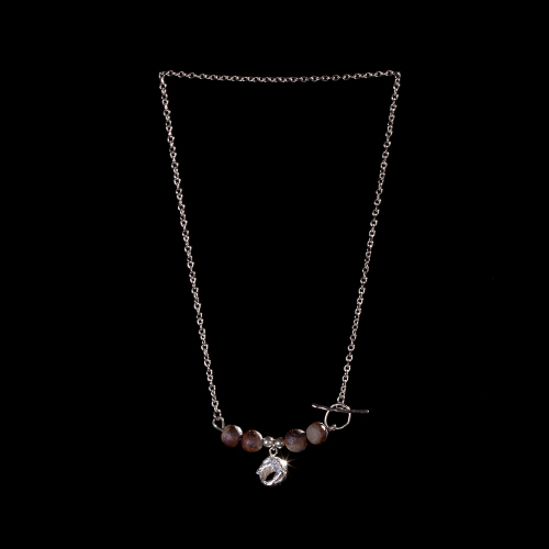 Ceramic bead and silver shell detail pendant necklace