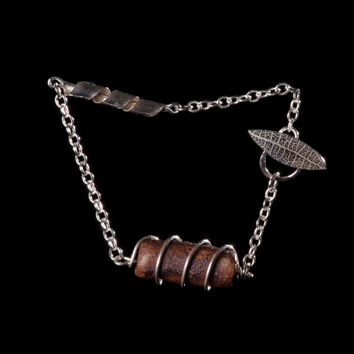 Ceramic log bead silver bracelet